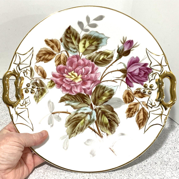 CT Germany Porcelain Plate Hand Painted Floral Pink Flowers Console Decorative - Picture 10 of 10